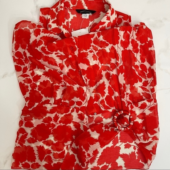 NEW Moda International Silk Red Floral Sleeveless Button Front Tie Waist Blouse‎ - Picture 5 of 7